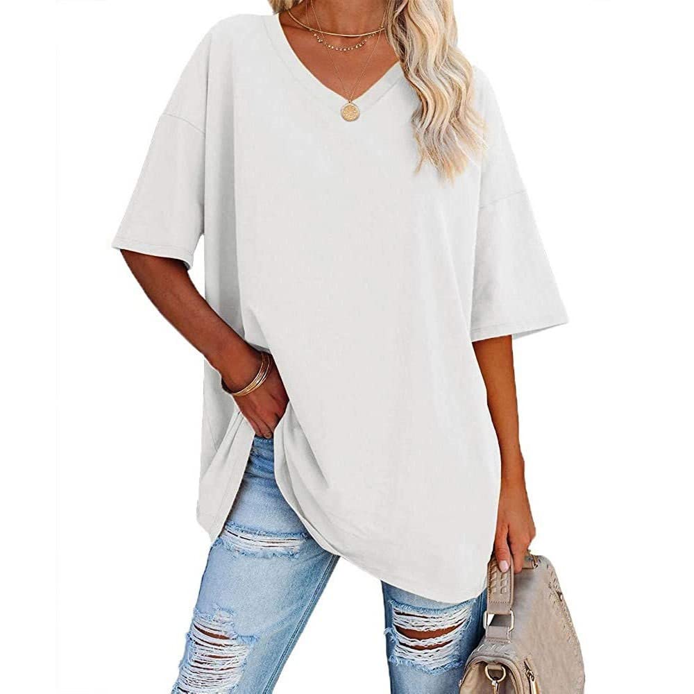 Famulily Women's Summer Casual V Neck Half Sleeve T Shirt Ladies Short Sleeve Oversized Baseball Tshirts Tunic Tops