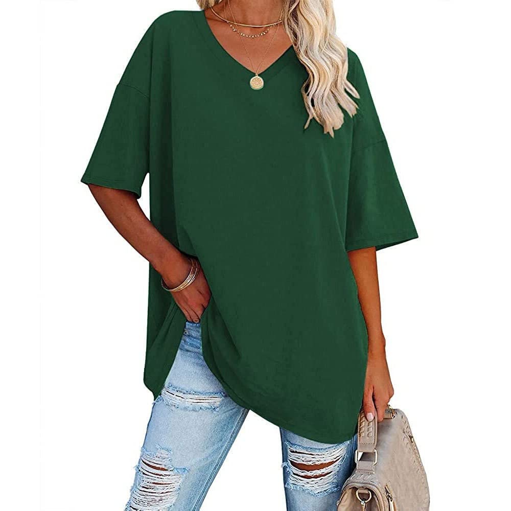 Famulily Women's Summer Casual V Neck Half Sleeve T Shirt Ladies Short Sleeve Oversized Baseball Tshirts Tunic Tops
