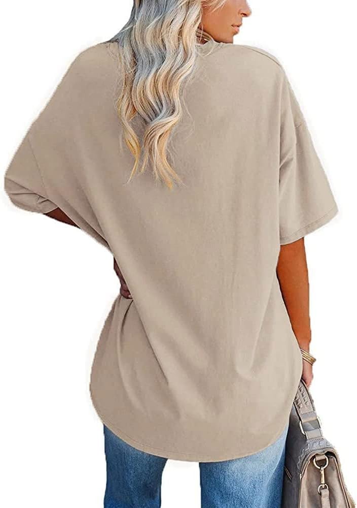 Famulily Women's Summer Casual V Neck Half Sleeve T Shirt Ladies Short Sleeve Oversized Baseball Tshirts Tunic Tops