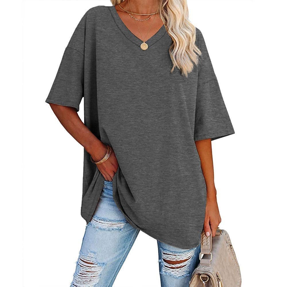 Famulily Women's Summer Casual V Neck Half Sleeve T Shirt Ladies Short Sleeve Oversized Baseball Tshirts Tunic Tops