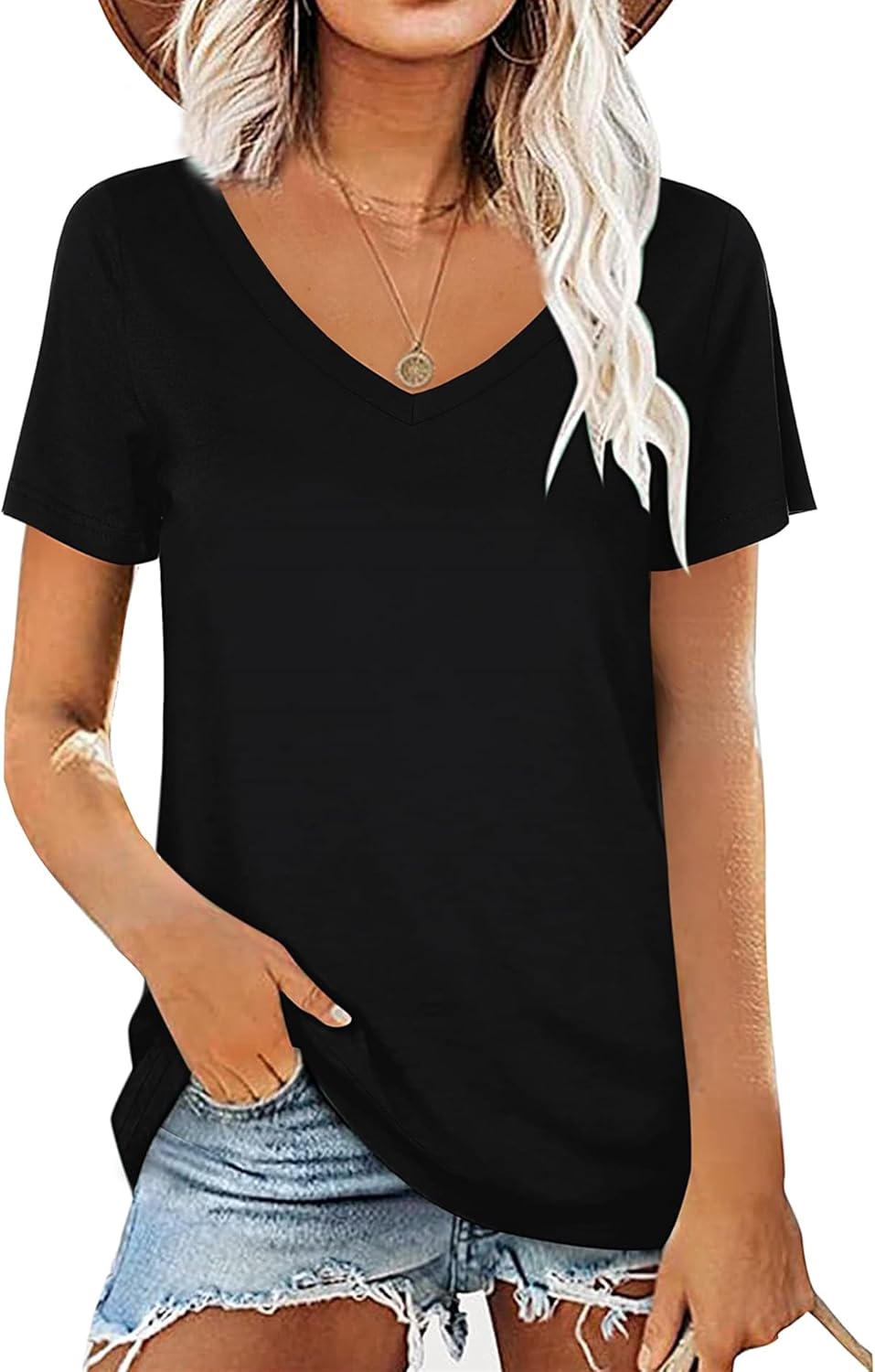 Womens Summer Tshirts V Neck Casual Short Sleeve Tunic Tops