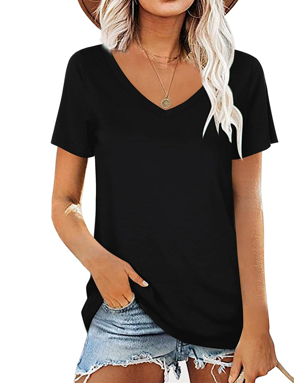 Womens Summer Tshirts V Neck Casual Short Sleeve Tunic Tops