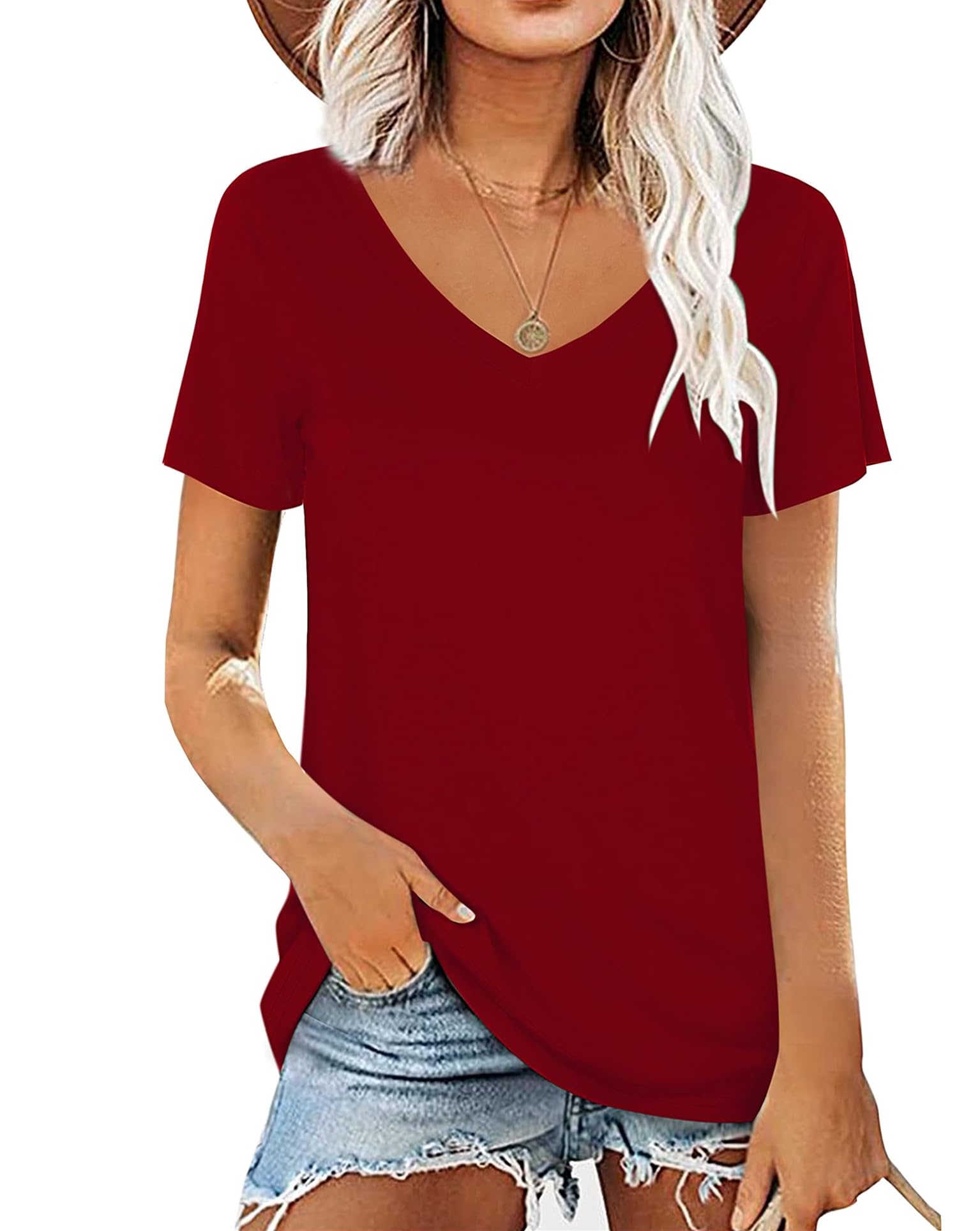 Womens Summer Tshirts V Neck Casual Short Sleeve Tunic Tops