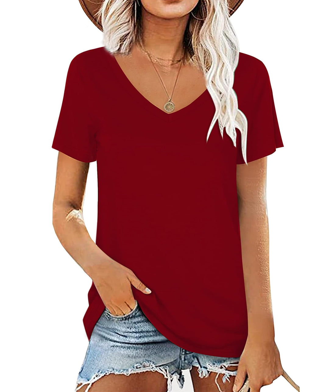 Womens Summer Tshirts V Neck Casual Short Sleeve Tunic Tops
