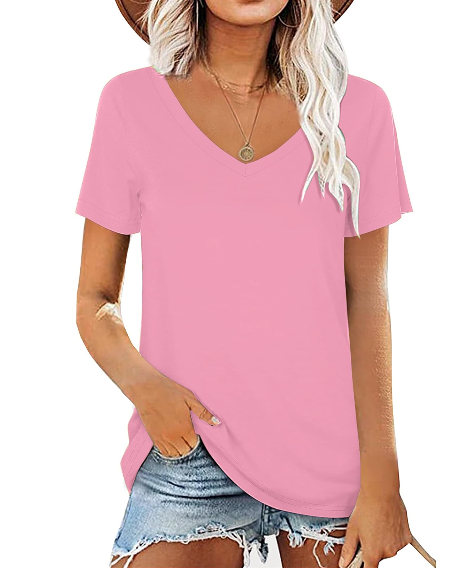 Womens Summer Tshirts V Neck Casual Short Sleeve Tunic Tops