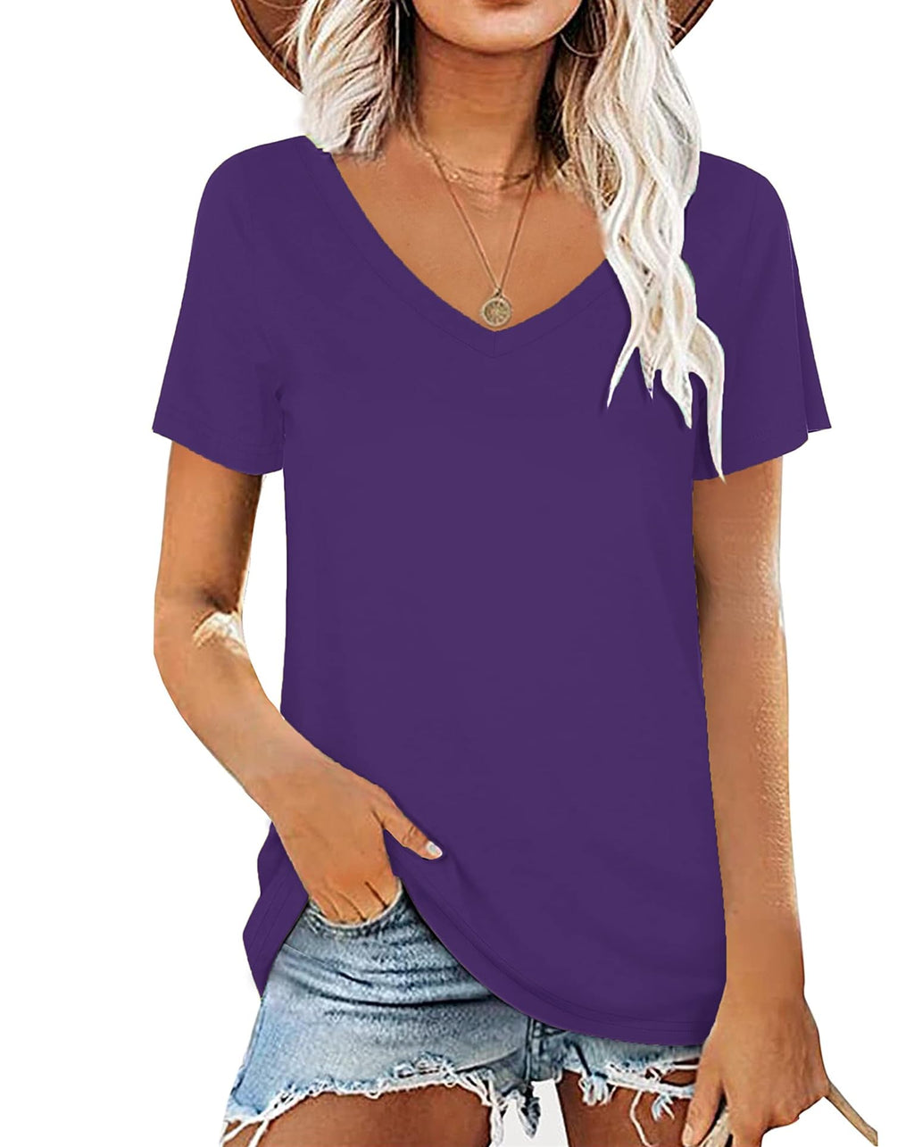 Womens Summer Tshirts V Neck Casual Short Sleeve Tunic Tops