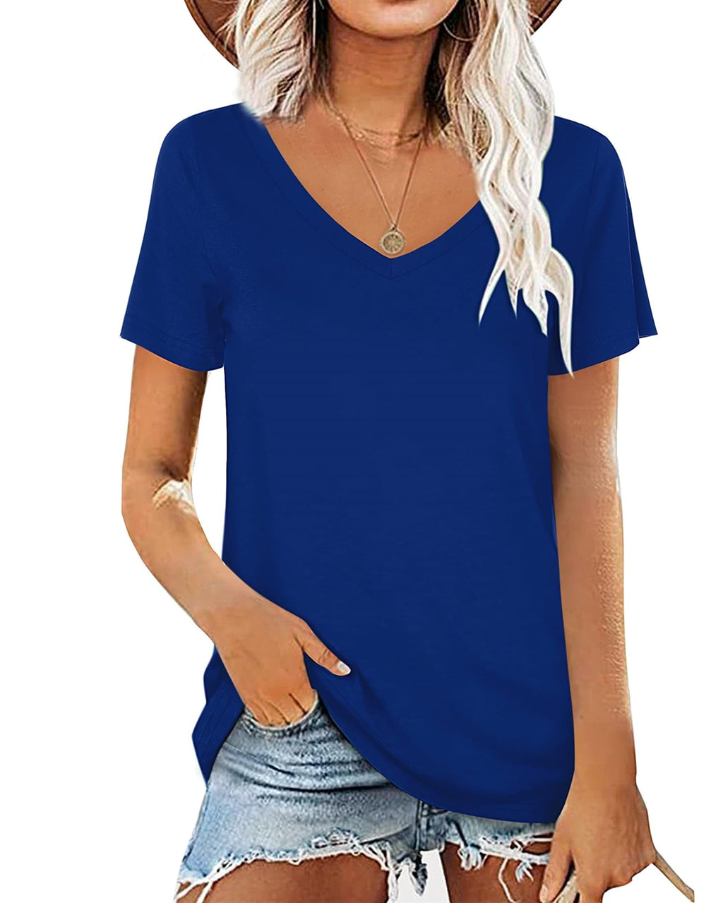 Womens Summer Tshirts V Neck Casual Short Sleeve Tunic Tops