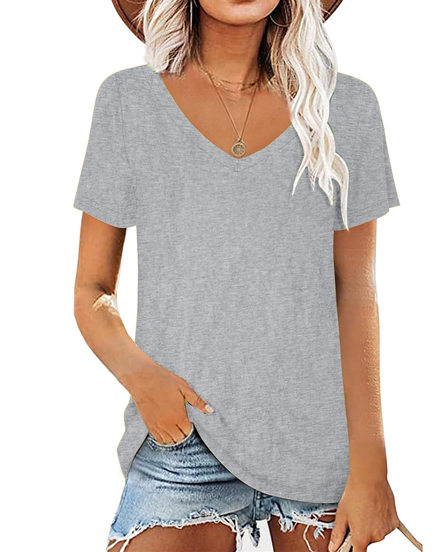Womens Summer Tshirts V Neck Casual Short Sleeve Tunic Tops