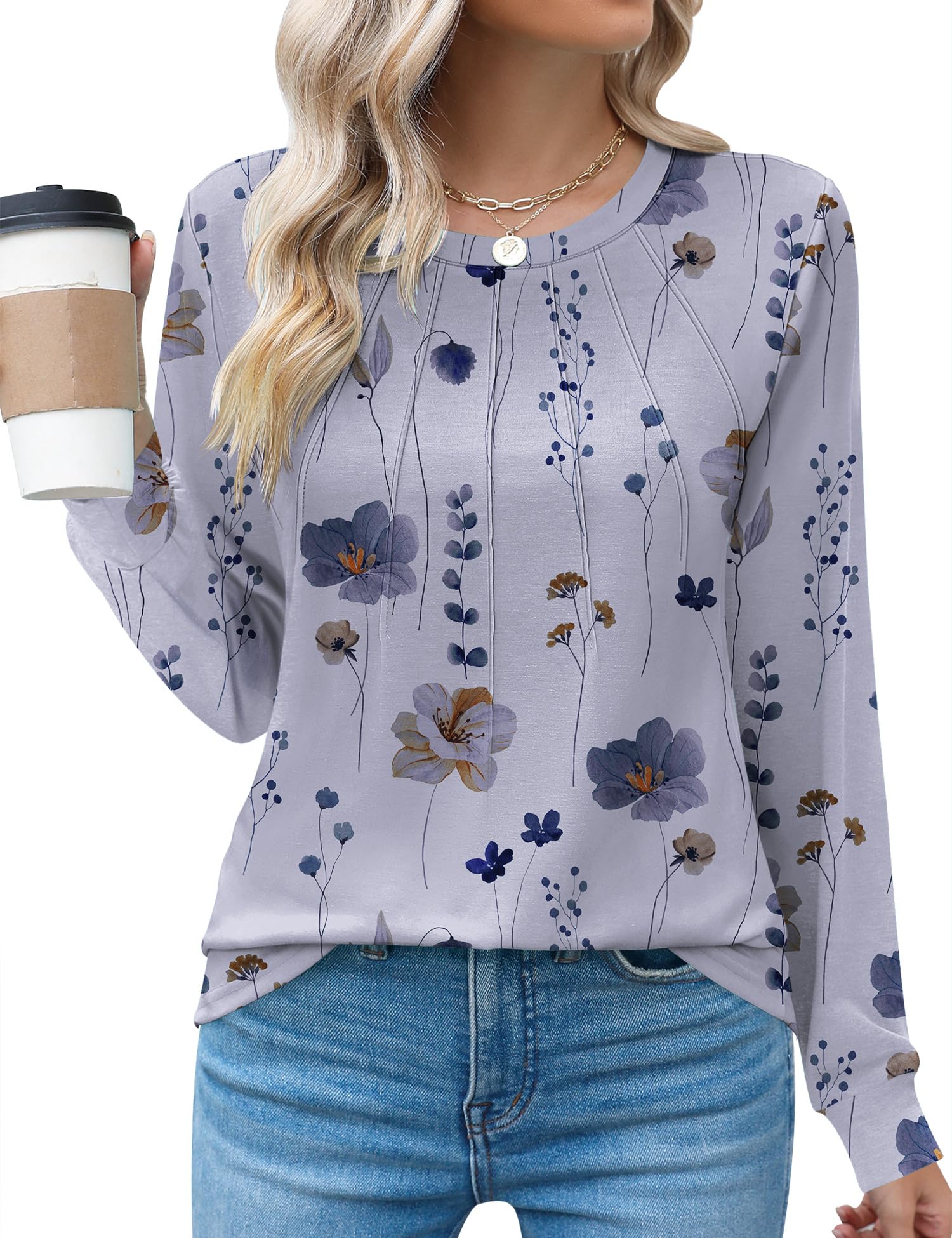 Rapbin Womens Casual Short Sleeve T-Shirts Crew Neck Pleated Tops Fashion Dressy Tunic Blouses