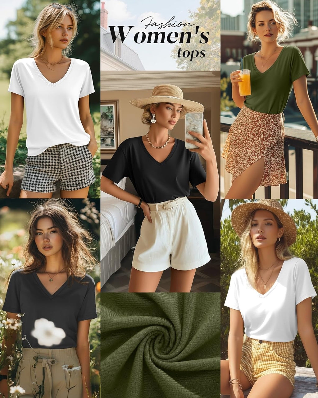Neer 4 Pack Women's V Neck T-Shirts Short Sleeve Summer Casual Tops Loose Fit Flat Hem Plain Basic Tees