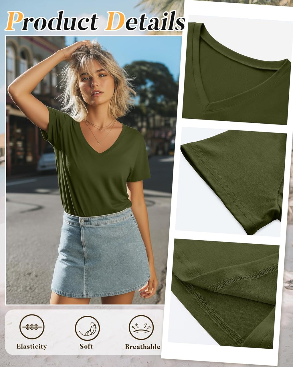 Neer 4 Pack Women's V Neck T-Shirts Short Sleeve Summer Casual Tops Loose Fit Flat Hem Plain Basic Tees