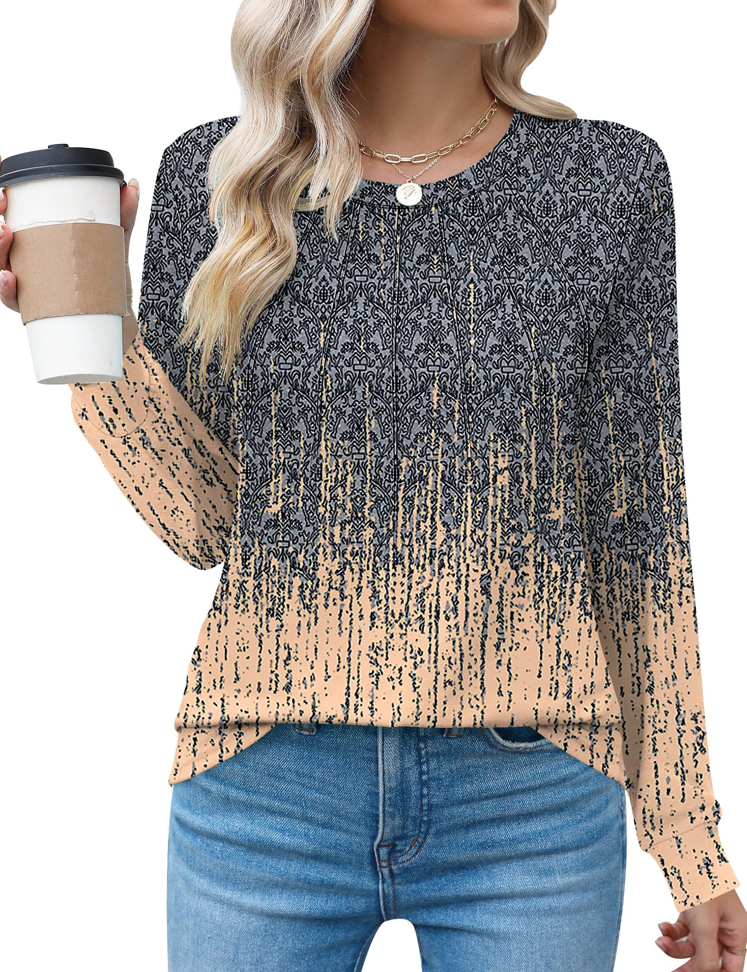 Rapbin Womens Casual Short Sleeve T-Shirts Crew Neck Pleated Tops Fashion Dressy Tunic Blouses